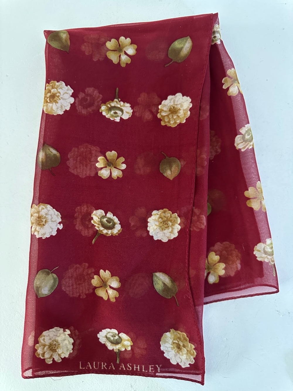 VINTAGE LAURA ASHLEY SILK FLORAL SCARF 22"